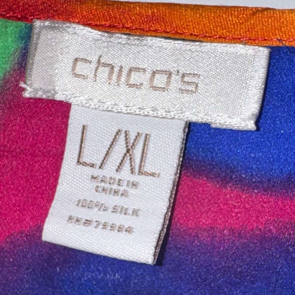 Chico’s L/XL Multicolor Silk Poncho Blouse V-Neck Flowing Top - Picture 4 of 4